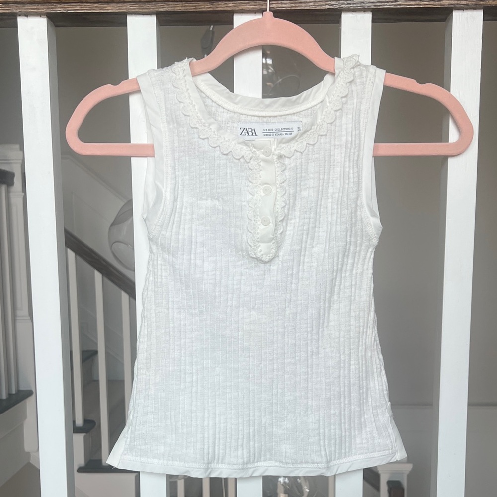 Zara Kids Cream Sleeveless Top with Button Detail